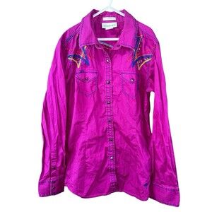 Ariat Womens S Pink Long Sleeves Embroidered Rhinestones Fitted Western Shirt